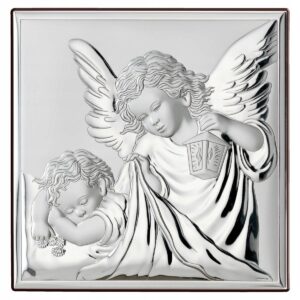 Obrazek srebrny Anioł Stróż chrzest narodziny prezent Dedykacja gratis!