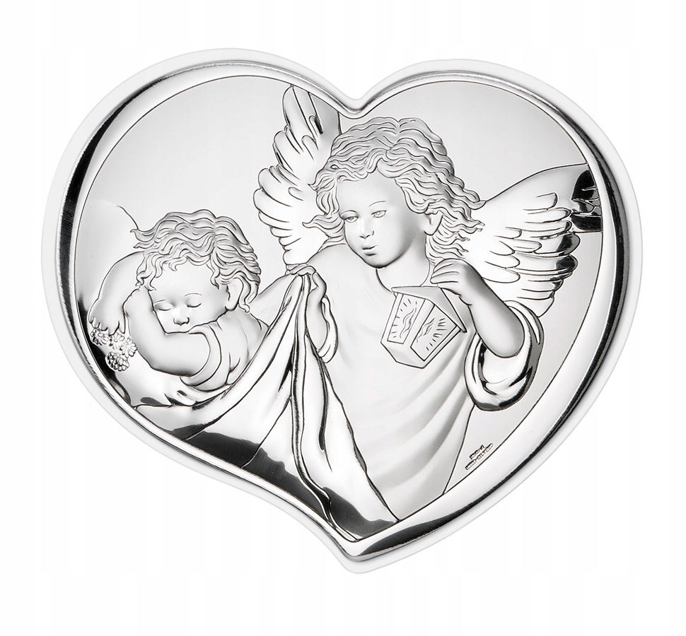 Obrazek srebrny duży rozmiar Anioł Stróż chrzest narodziny Dedykacja gratis